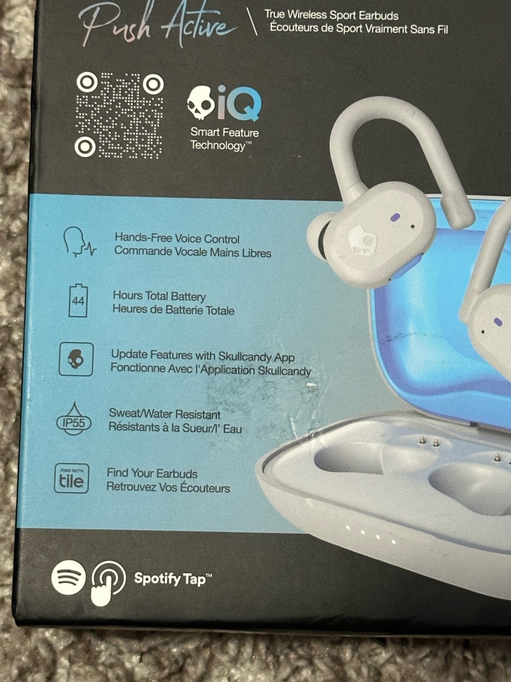 Skullcandy Push Active Wireless Earbuds in Light Gray with Earhooks - Picture 6 of 7